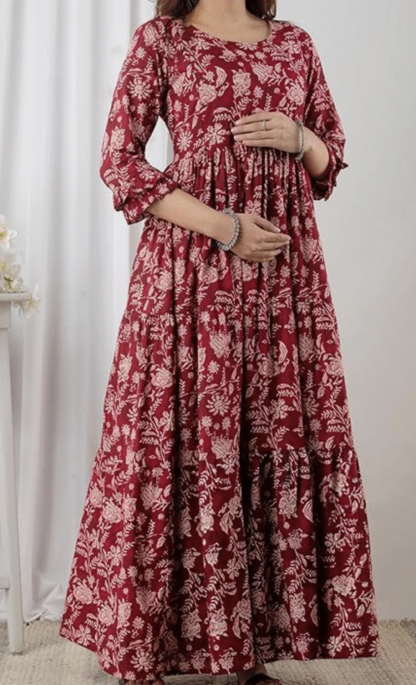 Women's Cotton Maternity Dress Pregnancy Casual Long Sleeve Dual Zipped for Feeding Nursing Maternity Dress Kurti